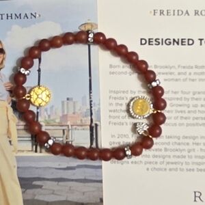 LIVE Freida Rothman Red Beaded Stretch Bracelet with Gold Accents
